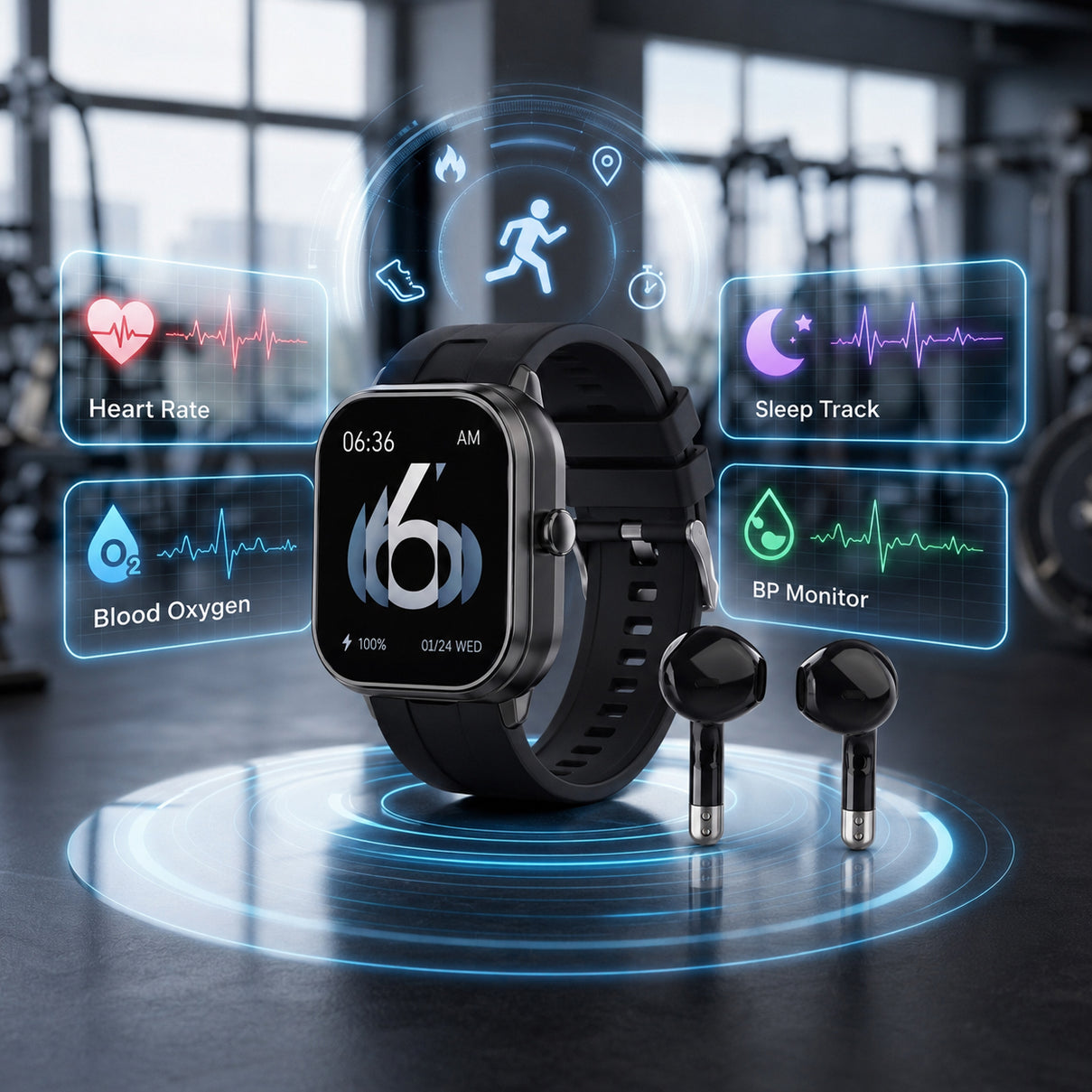 2 in 1 Integrated Wireless Earbuds Smartwatch Combo - Premium NFC Bluetooth Calling Watch with Heart Rate Blood Pressure Sleep Monitor Size 240mAh Battery 15 Day Lifetime - Black 8510068 2