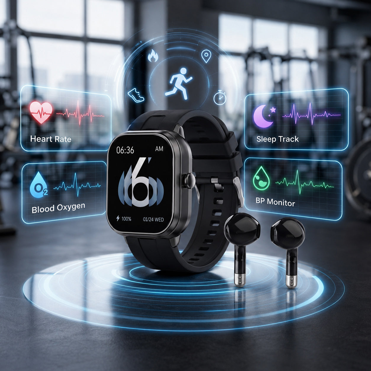 2 in 1 Integrated Wireless Earbuds Smartwatch Combo - Premium NFC Bluetooth Calling Watch with Heart Rate Blood Pressure Sleep Monitor Size 240mAh Battery 15 Day Lifetime - Black 8510068 2