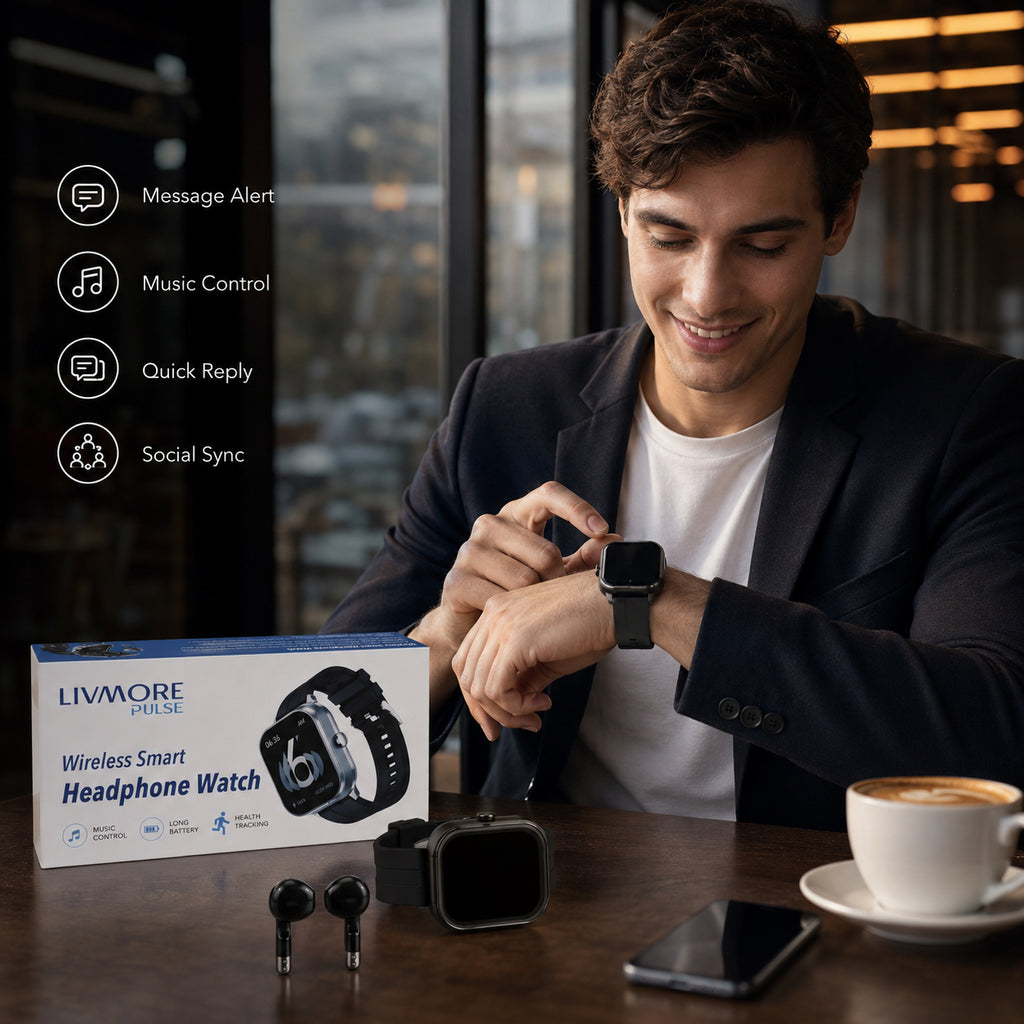 2 in 1 Integrated Wireless Earbuds Smartwatch Combo - Premium NFC Bluetooth Calling Watch with Heart Rate Blood Pressure Sleep Monitor Size 240mAh Battery 15 Day Lifetime - Black_8510068_2
