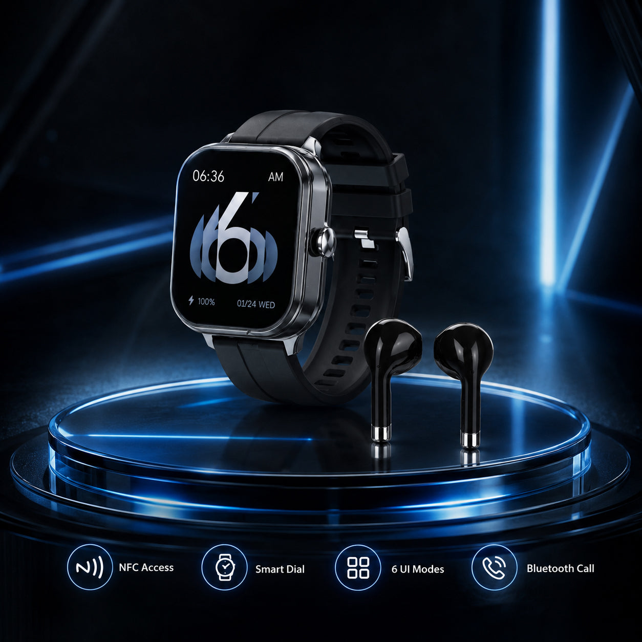 2 in 1 Integrated Wireless Earbuds Smartwatch Combo - Premium NFC Bluetooth Calling Watch with Heart Rate Blood Pressure Sleep Monitor Size 240mAh Battery 15 Day Lifetime - Black 8510068 4