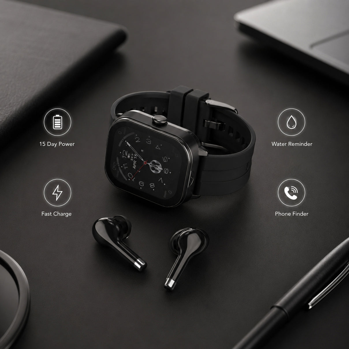 2 in 1 Integrated Wireless Earbuds Smartwatch Combo - Premium NFC Bluetooth Calling Watch with Heart Rate Blood Pressure Sleep Monitor Size 240mAh Battery 15 Day Lifetime - Black 8510068 5