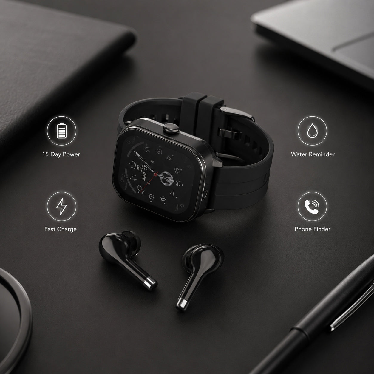 2 in 1 Integrated Wireless Earbuds Smartwatch Combo - Premium NFC Bluetooth Calling Watch with Heart Rate Blood Pressure Sleep Monitor Size 240mAh Battery 15 Day Lifetime - Black 8510068 5