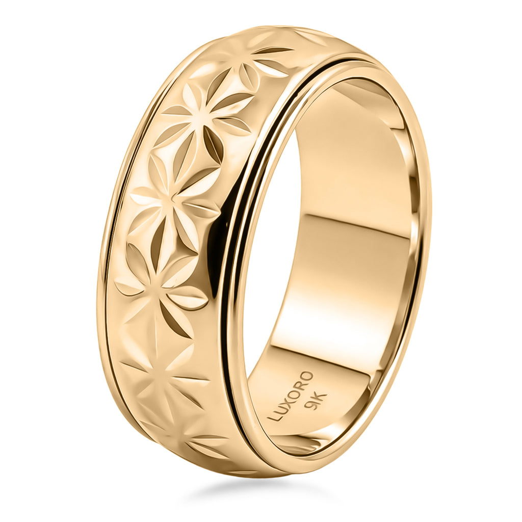 Royal Bali Collection - 9K Yellow Gold Floral Band Spinner Ring_8510534_5