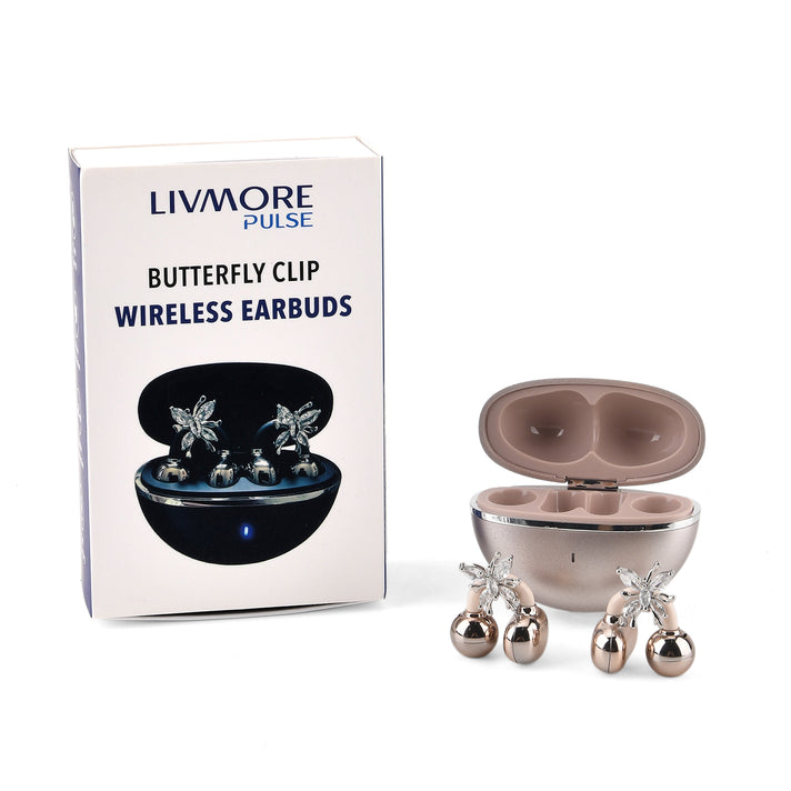 Wireless Ear Clip Butterfly Earrings Bluetooth Earbuds - Premium Bluetooth V6.0, 230mAh Charging Case 3-4 Hours Music Time - Gold 8510542 1