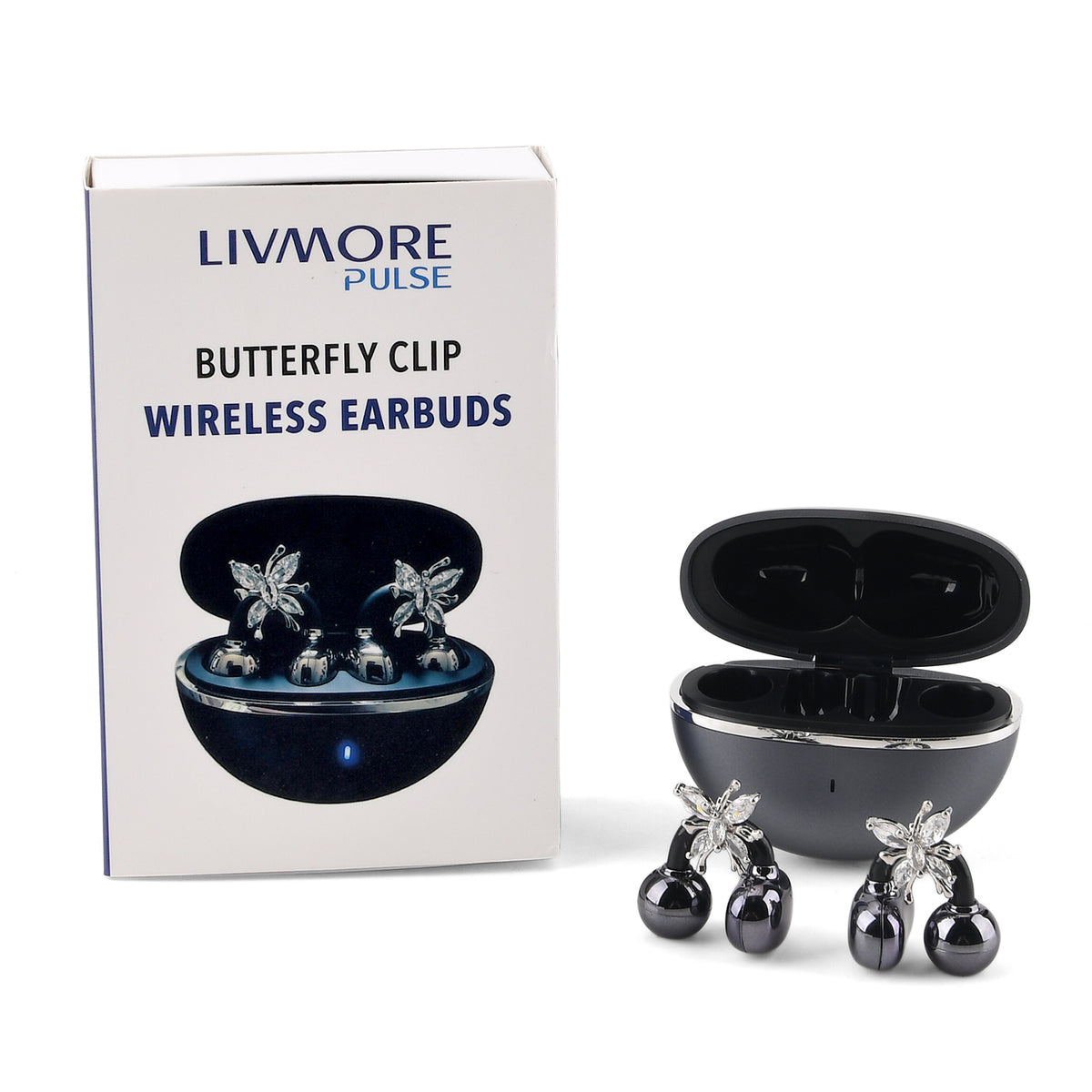 Wireless Ear Clip Butterfly Earrings Bluetooth Earbuds - Premium Bluetooth V6.0, 230mAh Charging Case 3-4 Hours Music Time - Shiny Black V32636638 0