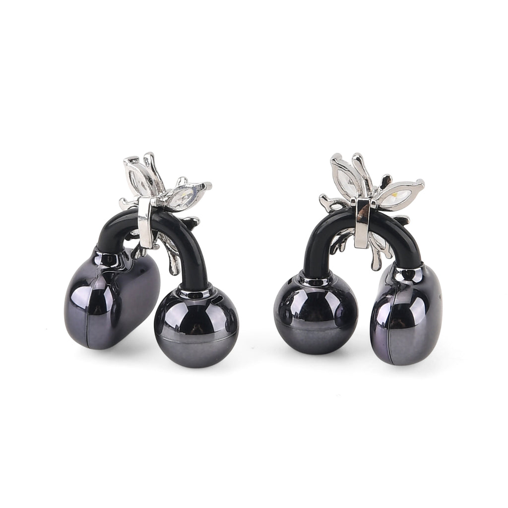 Wireless Ear Clip Butterfly Earrings Bluetooth Earbuds - Premium Bluetooth V6.0, 230mAh Charging Case 3-4 Hours Music Time - Shiny Black_8510543_2