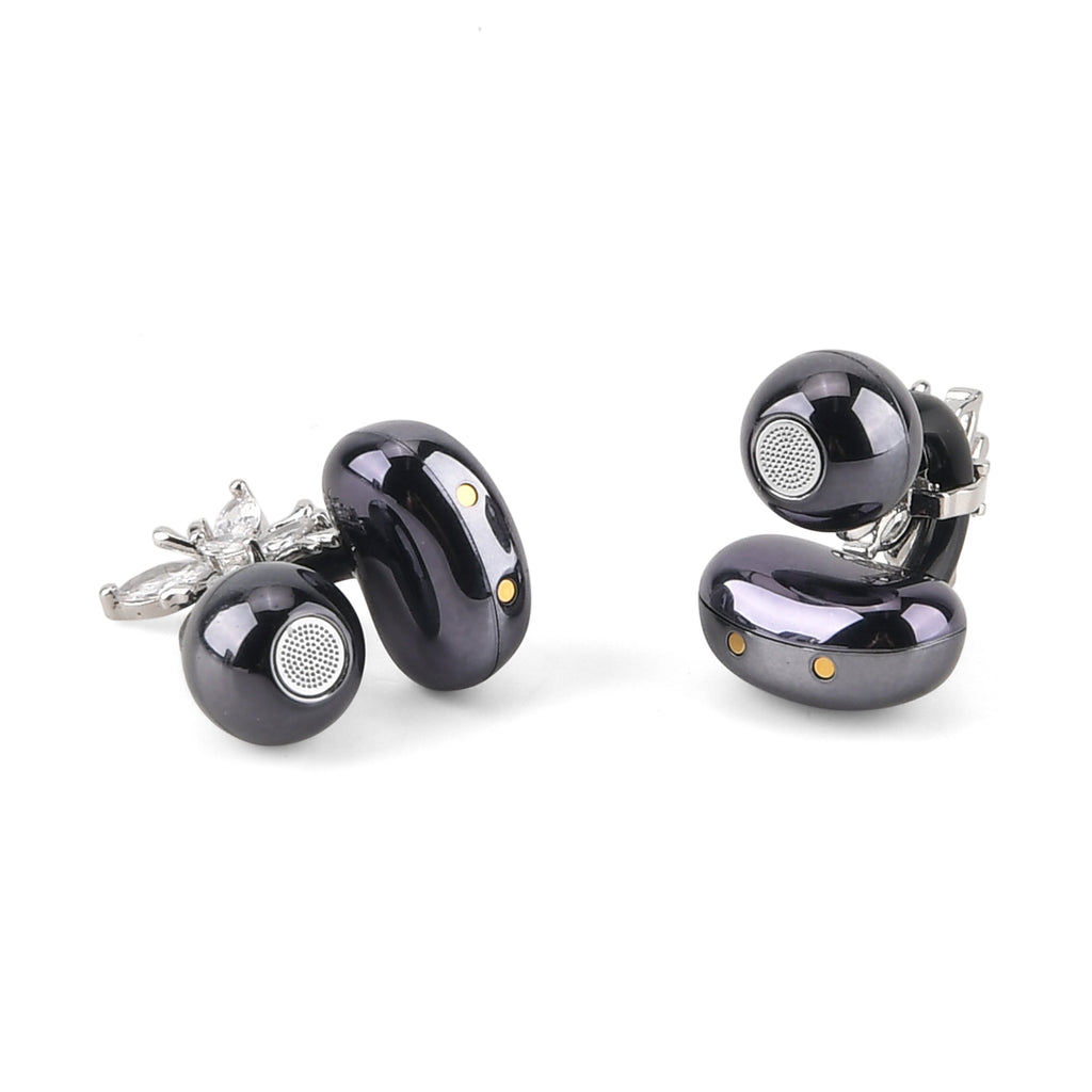 Wireless Ear Clip Butterfly Earrings Bluetooth Earbuds - Premium Bluetooth V6.0, 230mAh Charging Case 3-4 Hours Music Time - Shiny Black_8510543_3