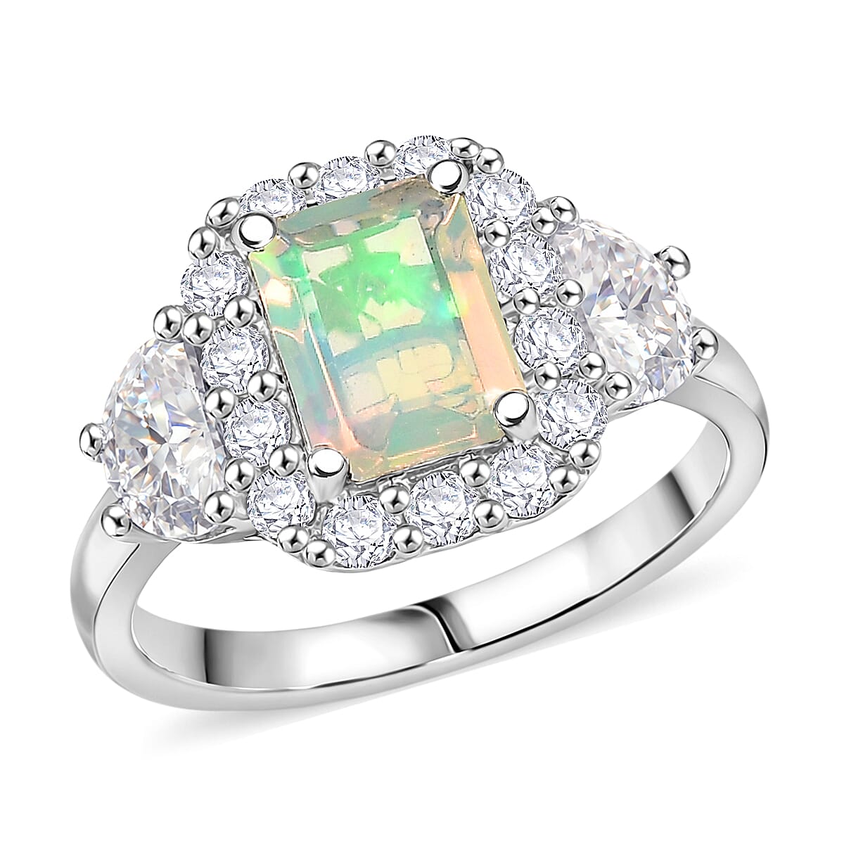 Certified and Appraised D'Joy Ethiopian Opal Main Stone With Side Stone Ring in Rhodium Overlay Sterling Silver  2.160  Ct. 8511555 0
