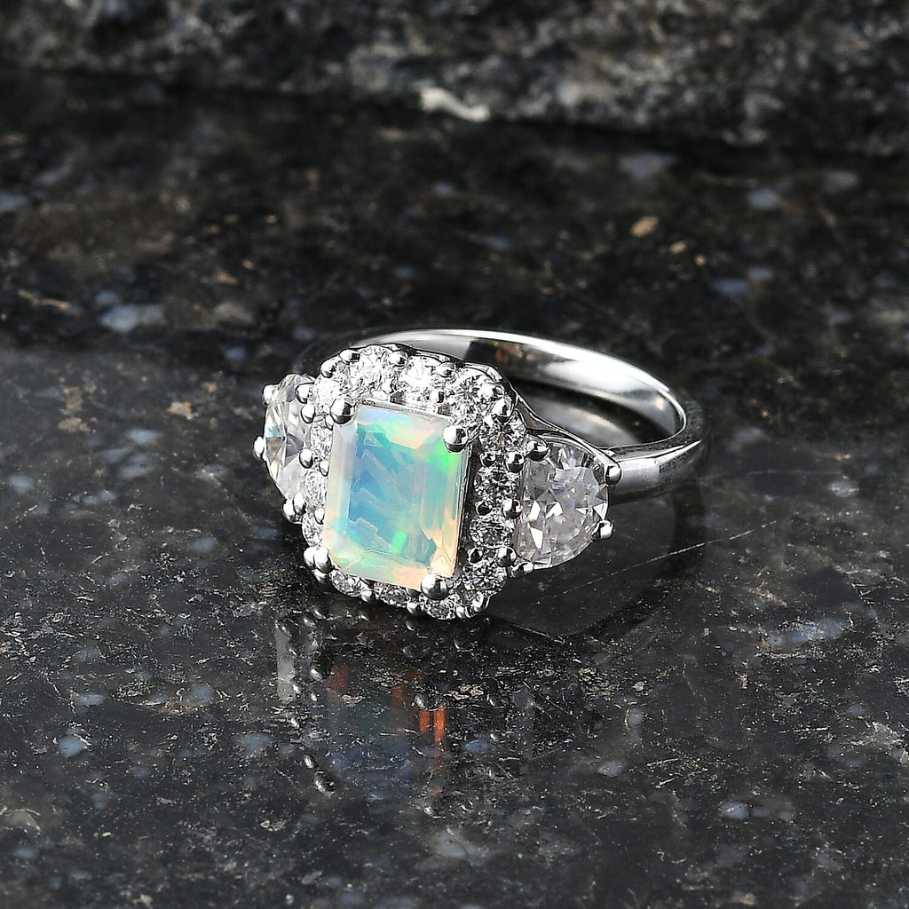 D'Joy Ethiopian Opal Main Stone With Side Stone Ring in Rhodium OverlaySterling Silver  2.160  Ct._8511555_1
