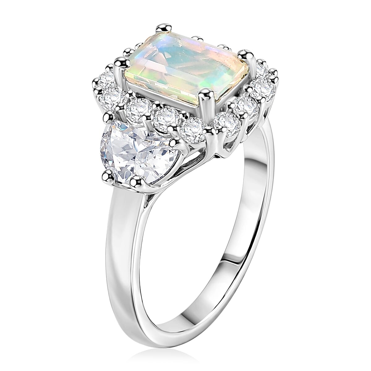 Certified and Appraised D'Joy Ethiopian Opal Main Stone With Side Stone Ring in Rhodium Overlay Sterling Silver  2.160  Ct. 8511555 3