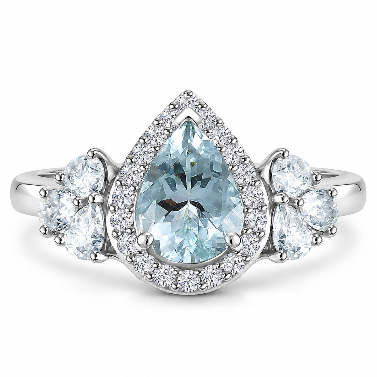 Certified and Appraised D'Joy Aquamarine, Moissanite Halo Ring in Rhodium Overlay Sterling Silver 3.240 Ct. 8512474 0