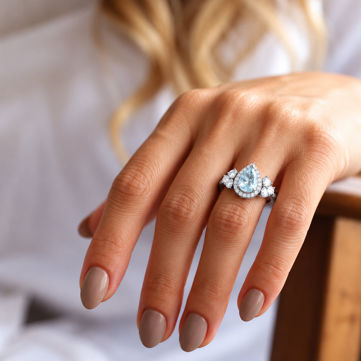 Certified and Appraised D'Joy Aquamarine, Moissanite Halo Ring in Rhodium Overlay Sterling Silver 3.240 Ct. 8512474 1