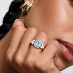 D'Joy Aquamarine, Moissanite Halo Ring in Rhodium OverlaySterling Silver  3.240  Ct._8512474_2