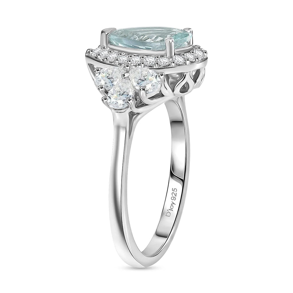 D'Joy Aquamarine, Moissanite Halo Ring in Rhodium OverlaySterling Silver  3.240  Ct._8512474_4