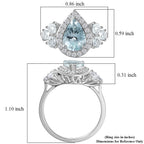 D'Joy Aquamarine, Moissanite Halo Ring in Rhodium OverlaySterling Silver  3.240  Ct._8512474_6