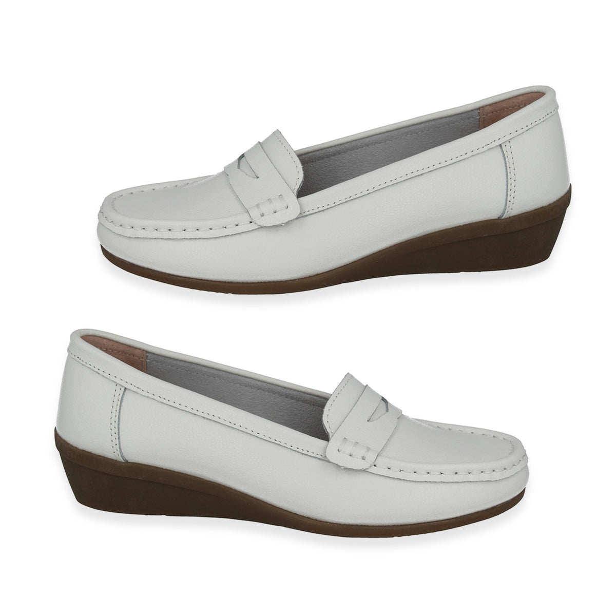 Down To Earth Womens Action Leather Wide Fit Comfort Wedge Loafers (Size 6) - White V32536196 0