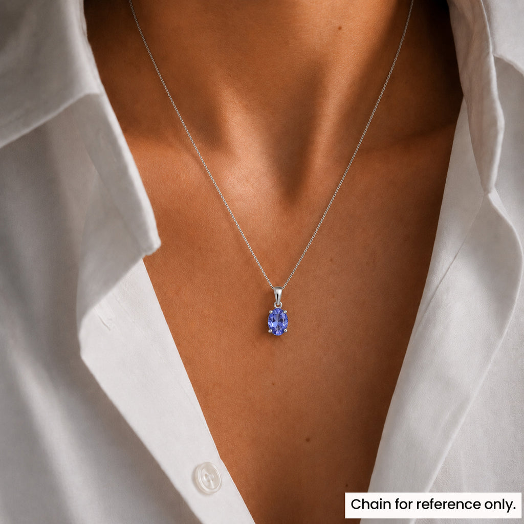 20TH BIRTHDAY - 950 Platinum AAAA Tanzanite Oval Solitaire Pendant 1.05 Ct_8513195_1