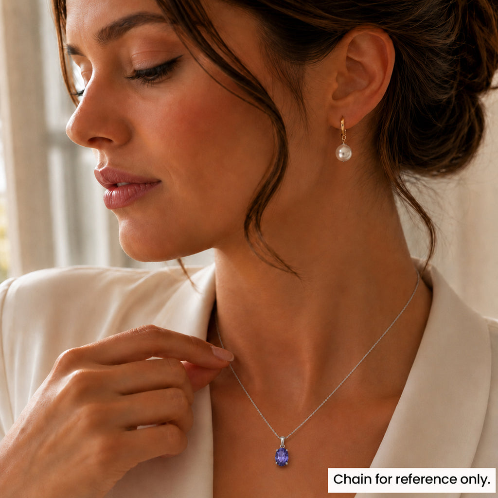 20TH BIRTHDAY - 950 Platinum AAAA Tanzanite Oval Solitaire Pendant 1.05 Ct_8513195_2