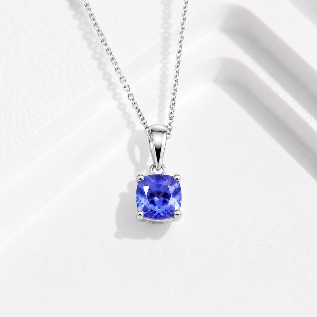 20TH BIRTHDAY - 950 Platinum AAAA Tanzanite Cushion Solitaire Pendant 1.05 Ct_8513196_4