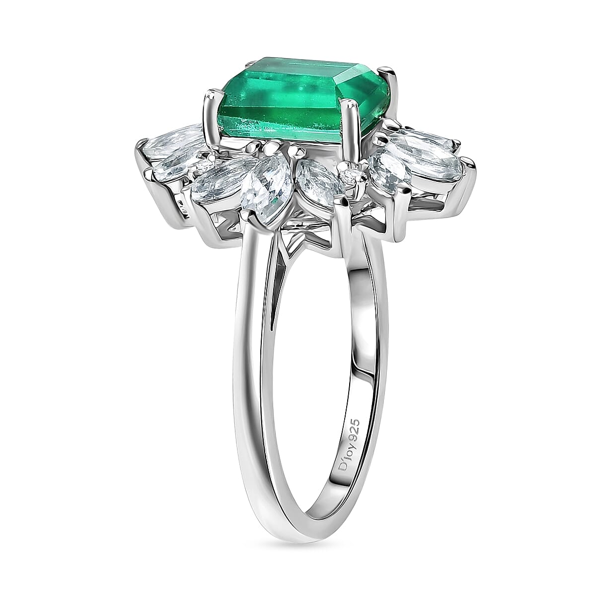 D'Joy Emeraldine Triplet Quartz &amp; White Topaz Halo Ring in Rhodium Overlay Sterling Silver 3.54 Ct. V32520069 4