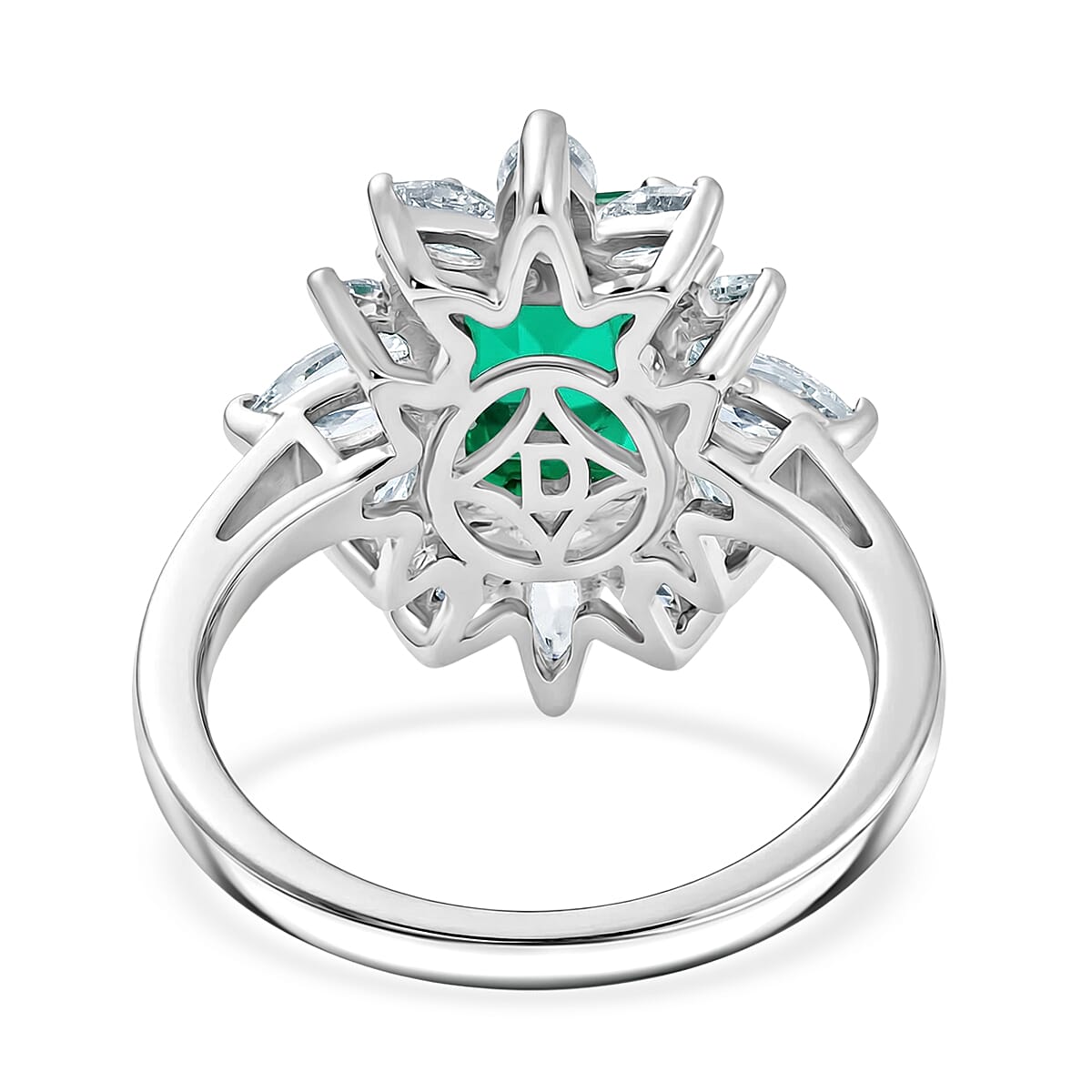 D'Joy Emeraldine Triplet Quartz &amp; White Topaz Halo Ring in Rhodium Overlay Sterling Silver 3.54 Ct. V32520069 5