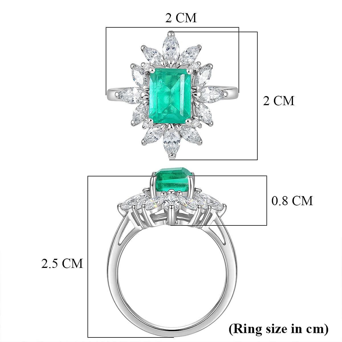D'Joy Emeraldine Triplet Quartz &amp; White Topaz Halo Ring in Rhodium Overlay Sterling Silver 3.54 Ct. V32520069 6