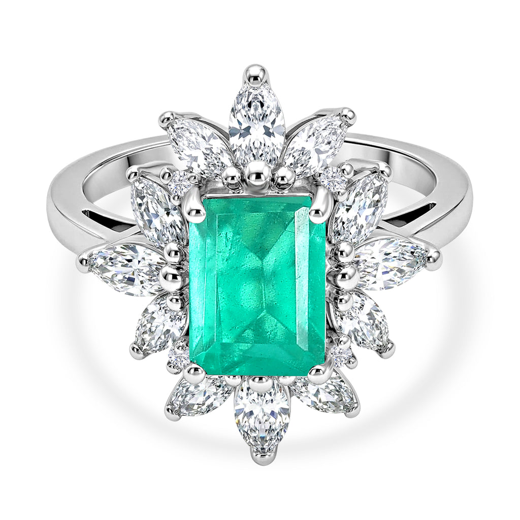 D'Joy Emeraldine Triplet Quartz & White Topaz Halo Ring in Rhodium Overlay Sterling Silver 3.54 Ct._8513243