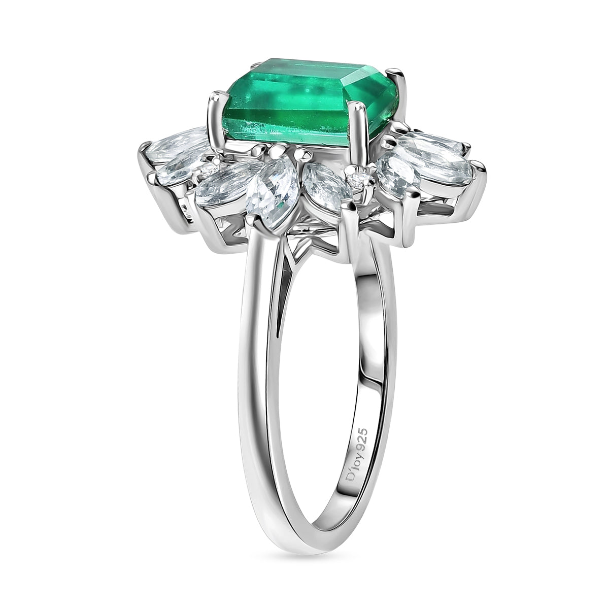 D'Joy Emeraldine Triplet Quartz &amp; White Topaz Halo Ring in Rhodium Overlay Sterling Silver 3.54 Ct. V32524126 4