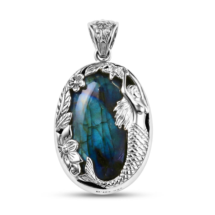 D'Joy Labradorite Sterling Silver Solitaire Mermaid Pendant 40.00 Ct. 8513253 1