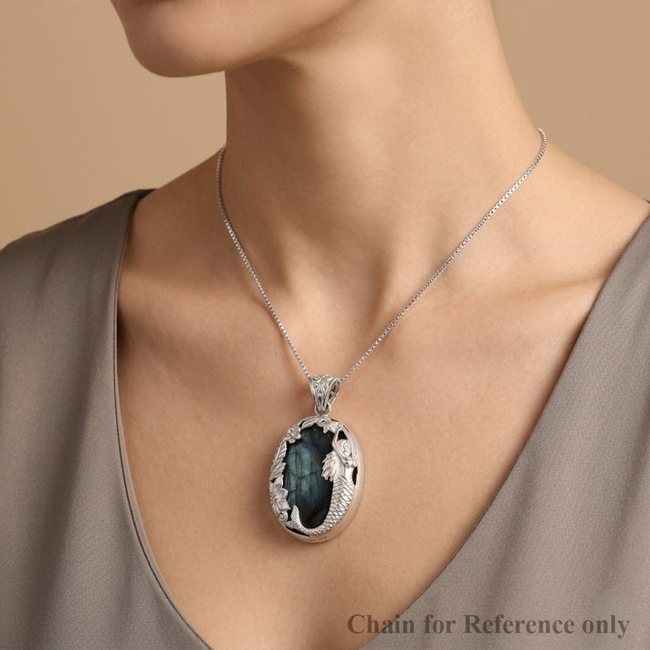 D'Joy Labradorite Sterling Silver Solitaire Mermaid Pendant 40.00 Ct. 8513253 2