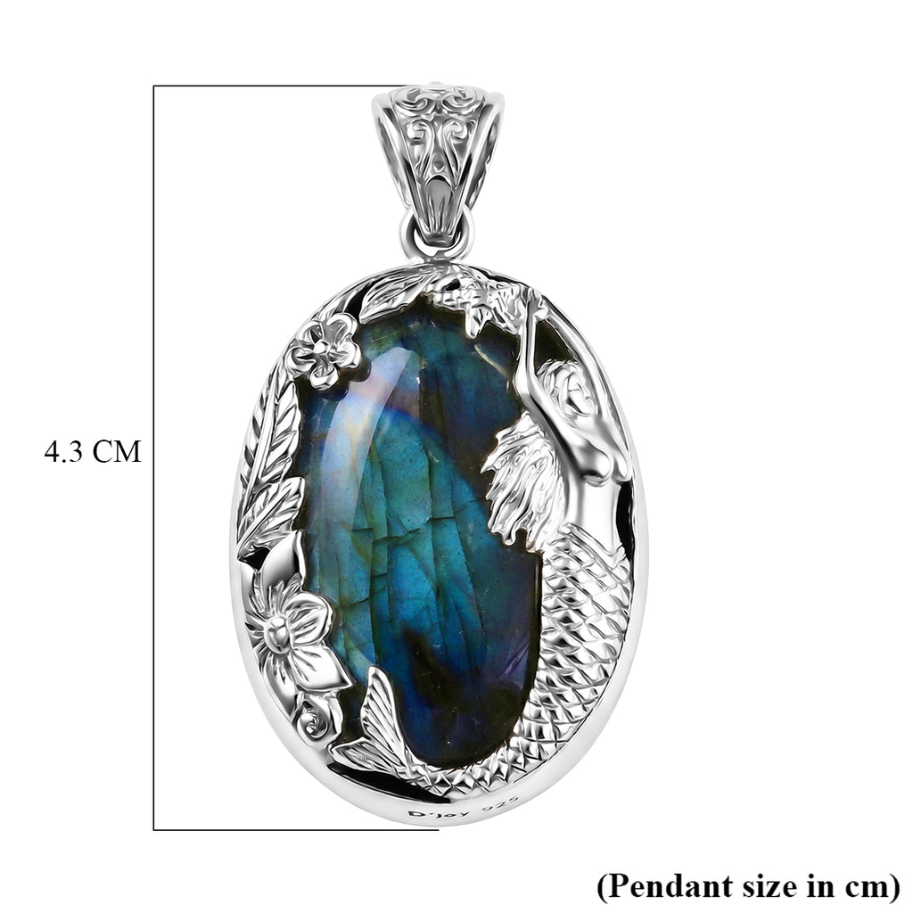 Royal Bali Collection - D'Joy Labradorite Sterling Silver Solitaire Mermaid Pendant 40.00 Ct._8513253_5