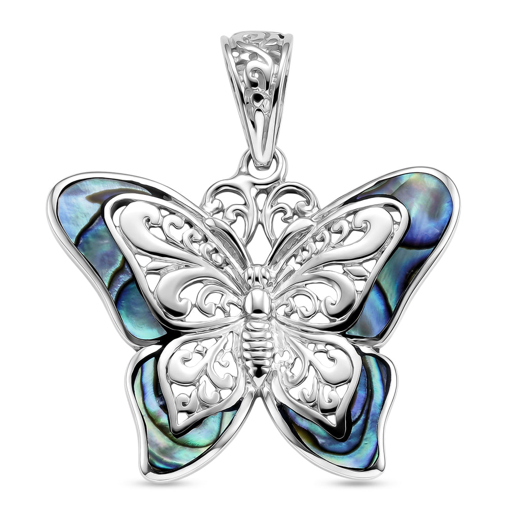 Royal Bali Collection - D'Joy Abalone Shell Sterling Silver Butterfly Pendant 2.00 Ct._8513257