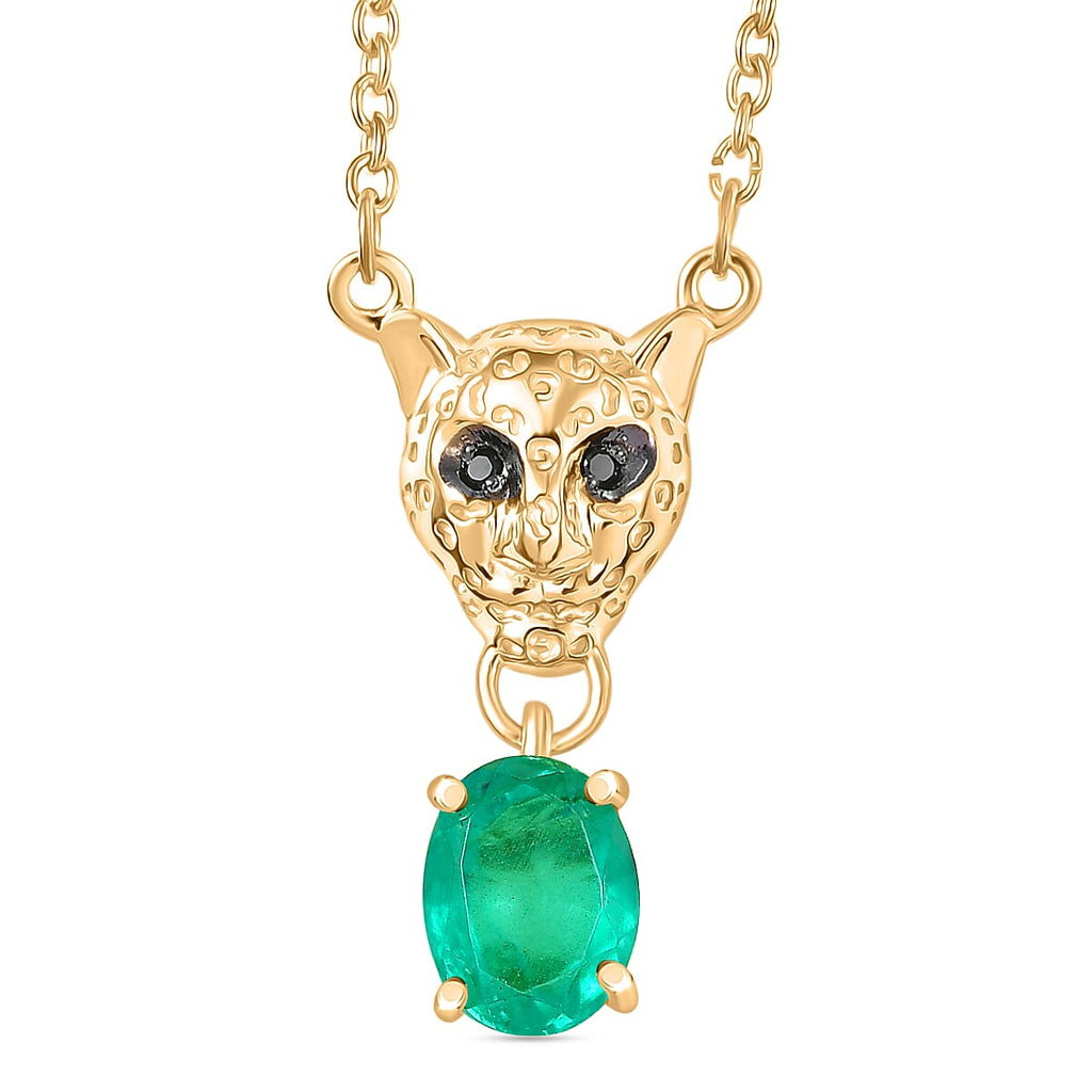D'Joy Emeraldine Triplet Oval Cut & Black Spinel Panther Head Necklace (Size - 20) in Yellow Gold Tone 1.62 Ct._8513280