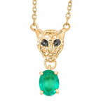 D'Joy Emeraldine Triplet Oval Cut & Black Spinel Panther Head Necklace (Size - 20) in Yellow Gold Tone 1.62 Ct._8513280