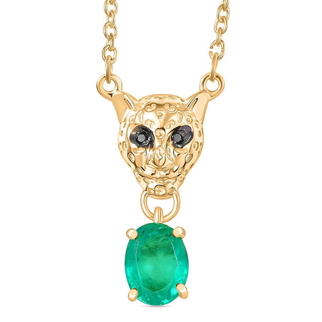 D'Joy Emeraldine Triplet Oval Cut &amp; Black Spinel Panther Head Necklace (Size - 20) in Yellow Gold Tone 1.62 Ct. 8513280 1