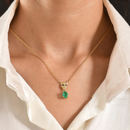 D'Joy Emeraldine Triplet Oval Cut &amp; Black Spinel Panther Head Necklace (Size - 20) in Yellow Gold Tone 1.62 Ct. 8513280 2