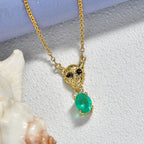 D'Joy Emeraldine Triplet Oval Cut & Black Spinel Panther Head Necklace (Size - 20) in Yellow Gold Tone 1.62 Ct._8513280_2
