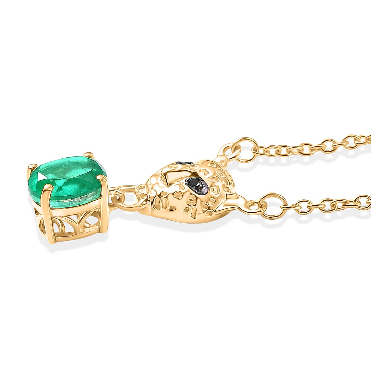 D'Joy Emeraldine Triplet Oval Cut &amp; Black Spinel Panther Head Necklace (Size - 20) in Yellow Gold Tone 1.62 Ct. V32513403 4