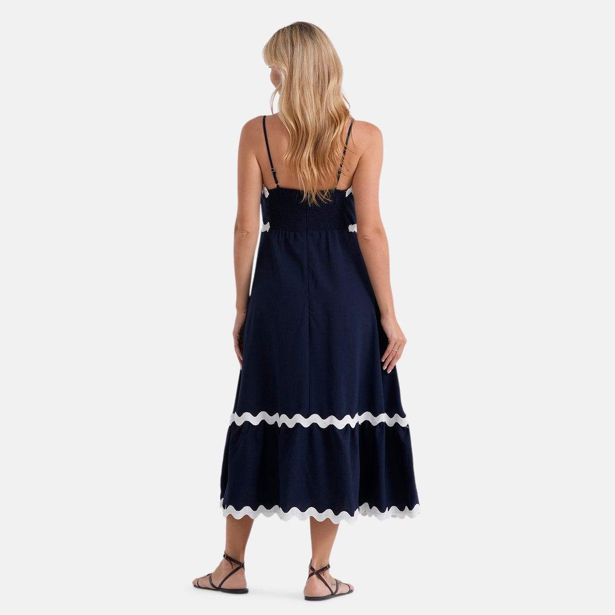 La Marey Square Neck Contrast Scallop Midi Dress (Size L, 16-18) - Navy Blue 8513349 3