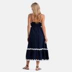 La Marey Square Neck Contrast Scallop Midi Dress (Size L, 16-18) - Navy Blue_8513349_2
