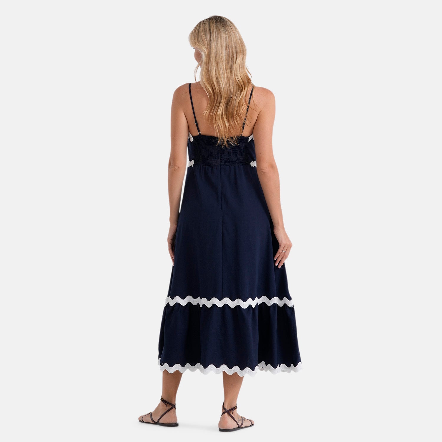 La Marey Square Neck Contrast Scallop Midi Dress (Size L, 16-18) - Navy Blue 8513349 3