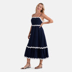 La Marey Square Neck Contrast Scallop Midi Dress (Size L, 16-18) - Navy Blue_8513349_4