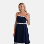 La Marey Square Neck Contrast Scallop Midi Dress (Size L, 16-18) - Navy Blue_8513349_5