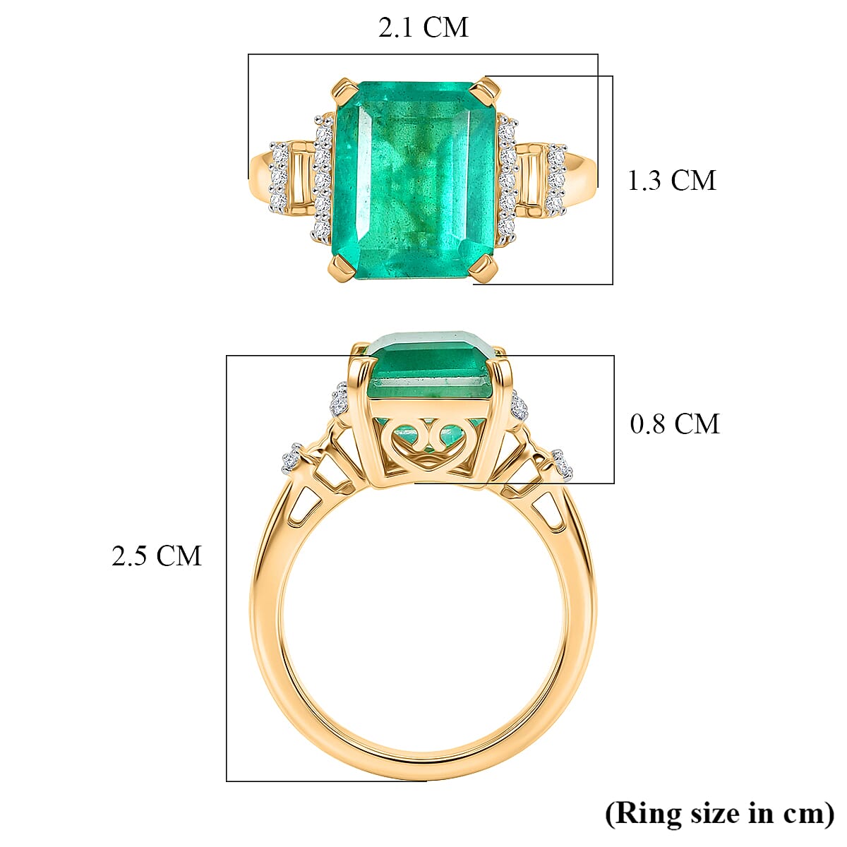 D'Joy Emeraldine Triplet Quartz &amp; White Zircon Ring in 18K Vermeil Yellow Gold Plated Sterling Silver 5.55 Ct. V32611388 6