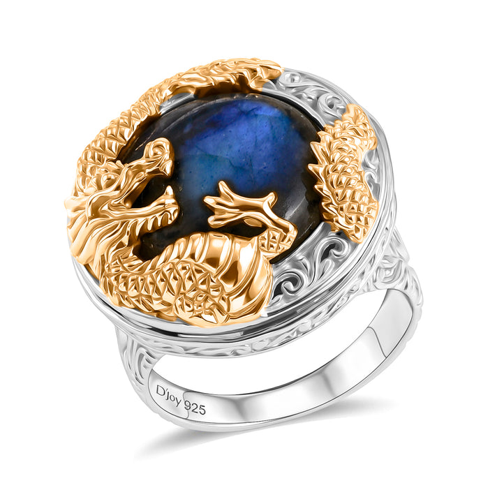 D'Joy Labradorite Dragon Ring in Yellow Gold Plated Sterling Silver 13.36 Ct 8514093 1