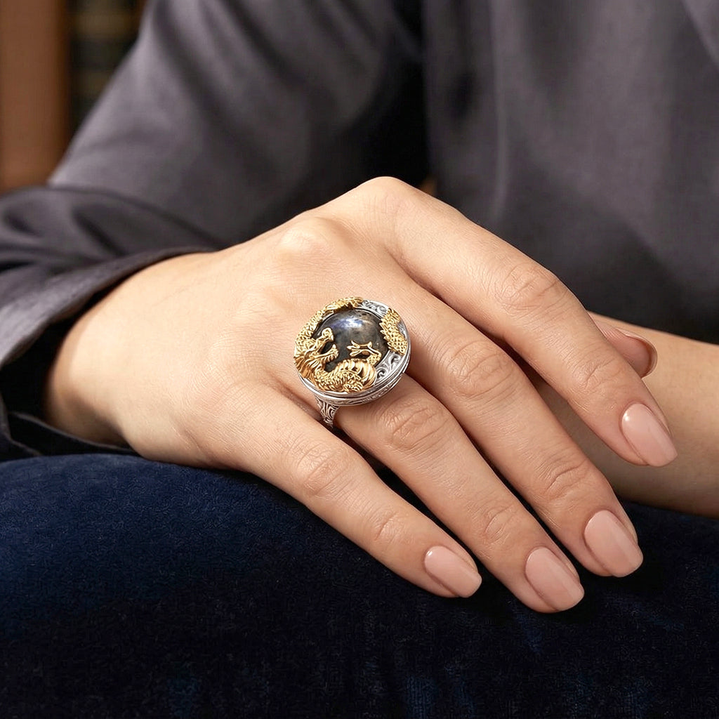 Royal Bali Collection - D'Joy Labradorite Dragon Ring in Yellow Gold Plated Sterling Silver 13.36 Ct_8514093_1