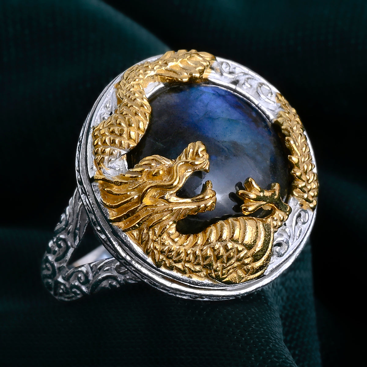 D'Joy Labradorite Dragon Ring in Yellow Gold Plated Sterling Silver 13.36 Ct V32639805 3