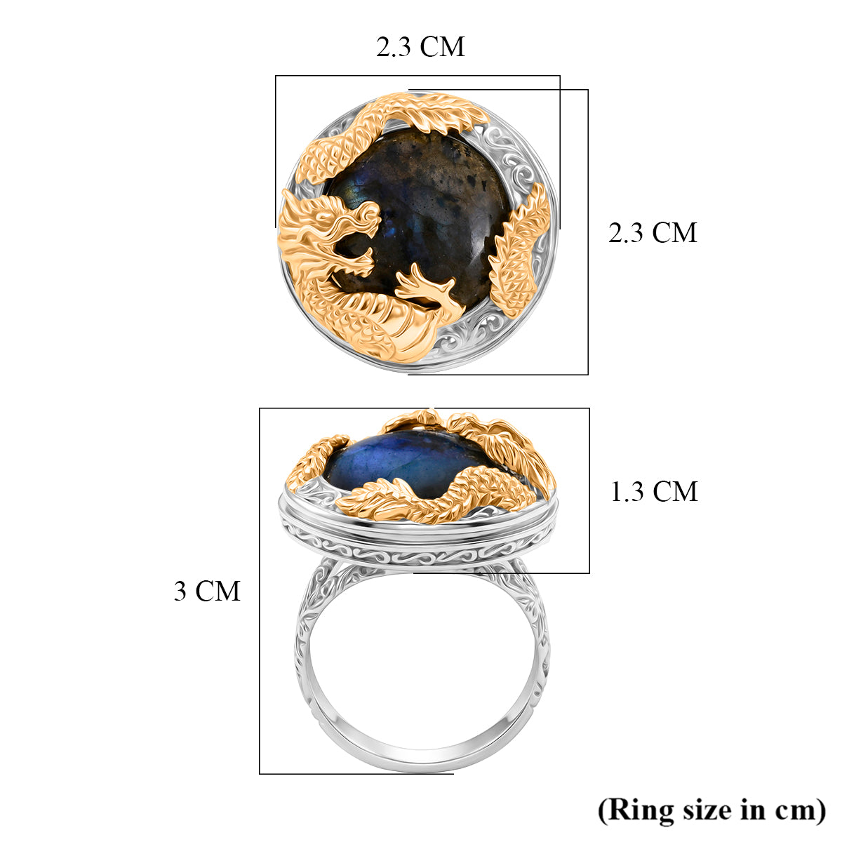 D'Joy Labradorite Dragon Ring in Yellow Gold Plated Sterling Silver 13.36 Ct V32639805 5
