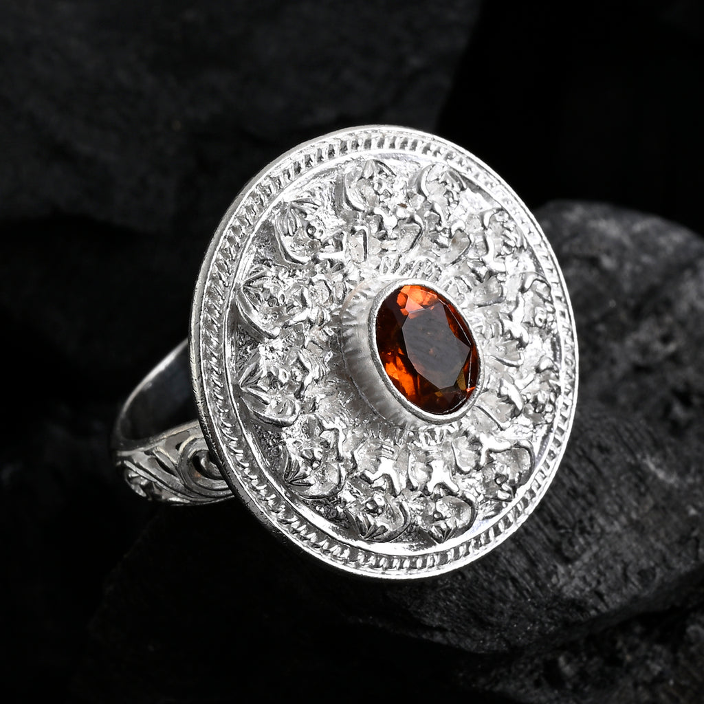 Royal Bali Collection- Kechak Dance Inspired - D'Joy Hessonite Garnet Ethnic Motif Ring in Sterling Silver, 1.50 Ct_8514122_1