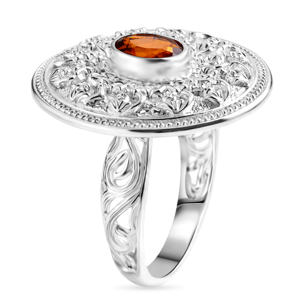 Royal Bali Collection- Kechak Dance Inspired - D'Joy Hessonite Garnet Ethnic Motif Ring in Sterling Silver, 1.50 Ct 8514122 3